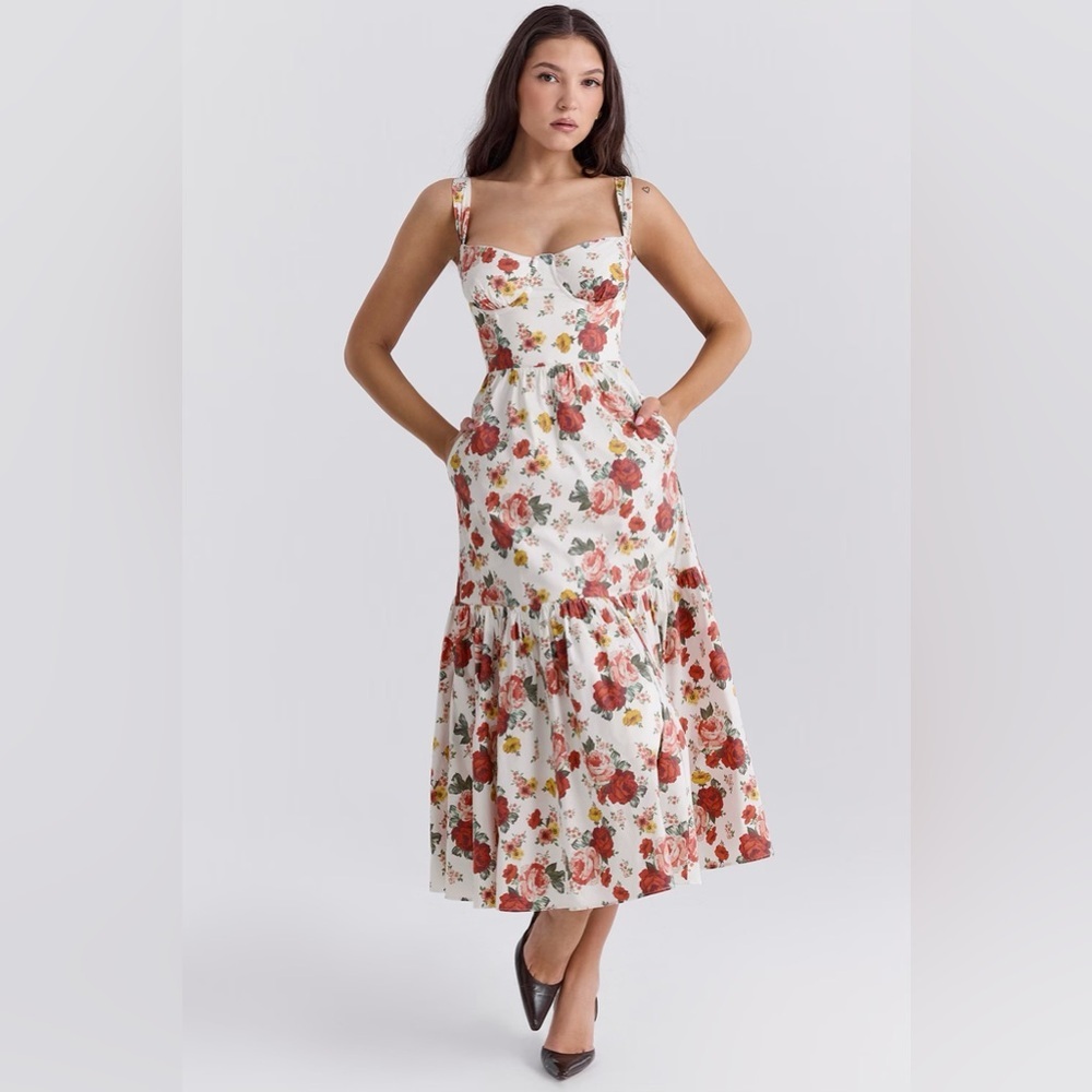 House of CB Elia Italian Rose Print Cotton Midi Sundress Plus cup - Picture 5 of 7
